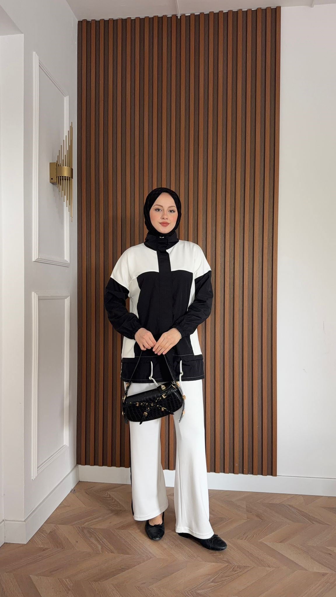 MEYSADESIGN PANTOLON TAKIM Bihter Nervürlü İkili Takım Siyah Beyaz
