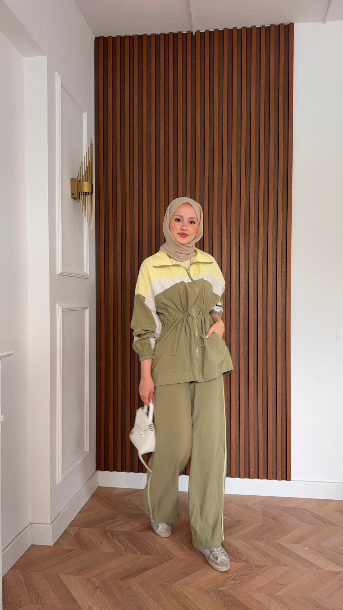 MEYSADESIGN PANTOLON TAKIM Blok Desenli Pantolonlu Takım Sarı Haki