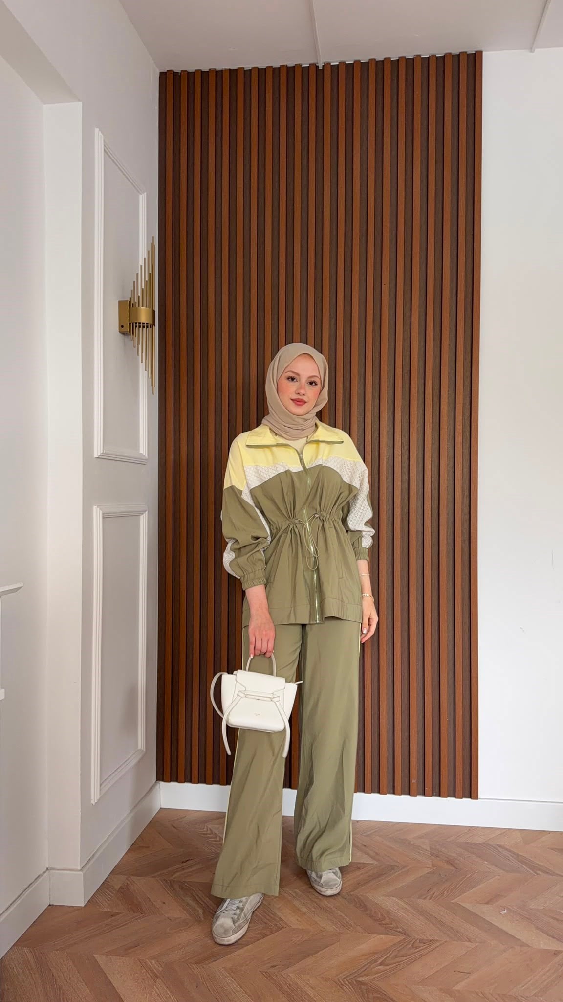 MEYSADESIGN PANTOLON TAKIM Blok Desenli Pantolonlu Takım Sarı Haki