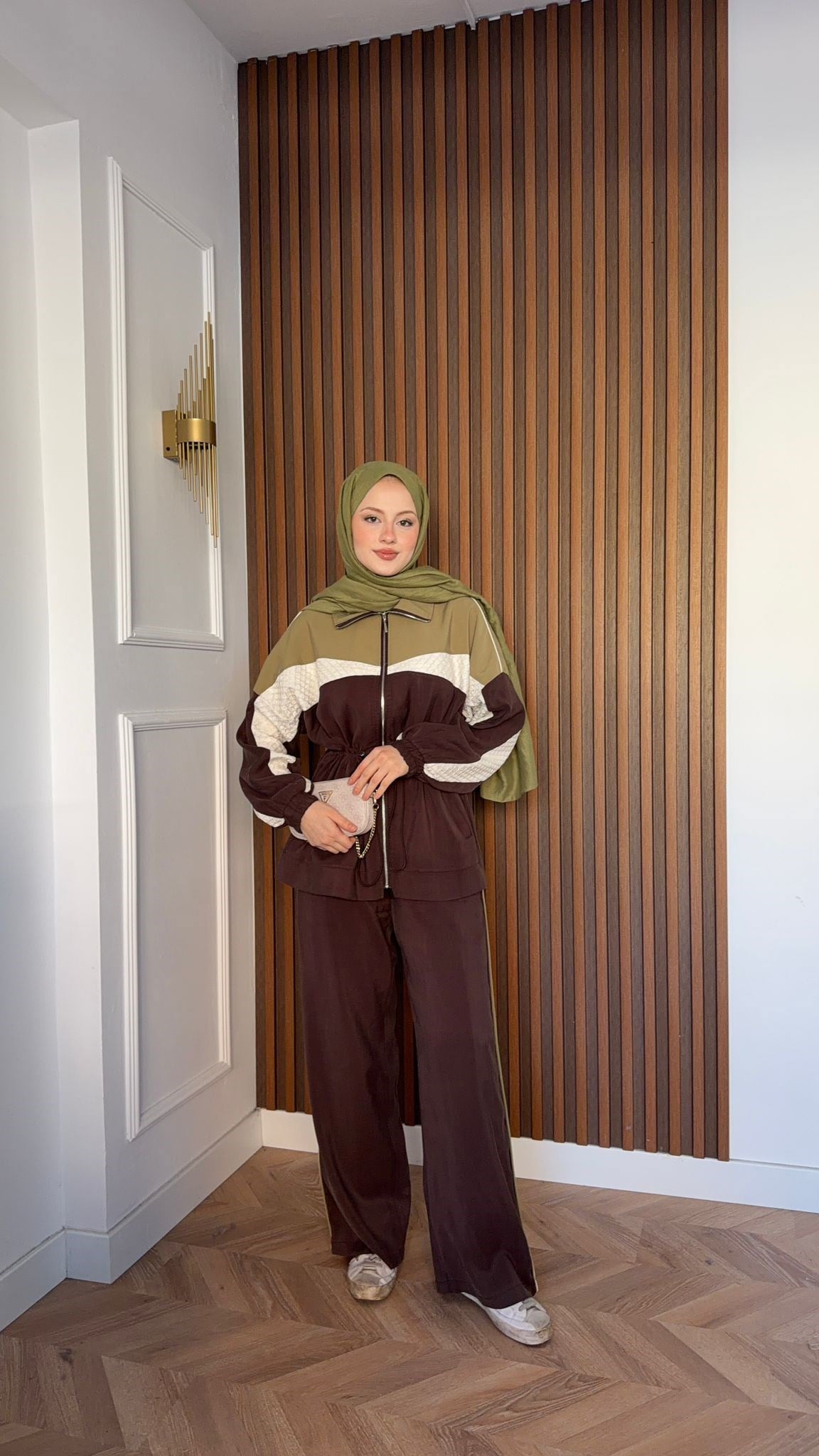 MEYSADESIGN PANTOLON TAKIM Blok Desenli Pantolonlu Takım Acı Kahve
