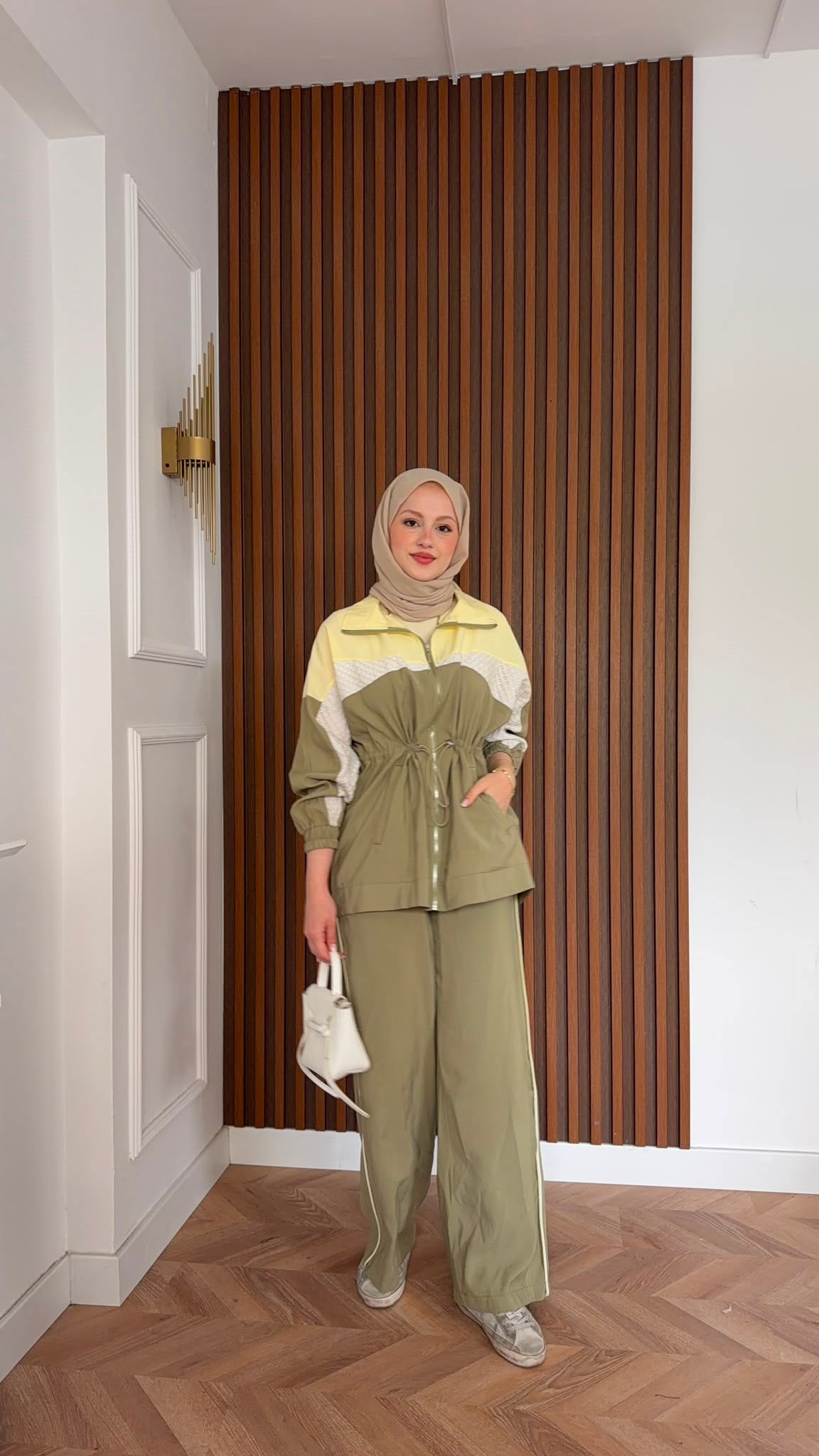 MEYSADESIGN PANTOLON TAKIM Blok Desenli Pantolonlu Takım Sarı Haki
