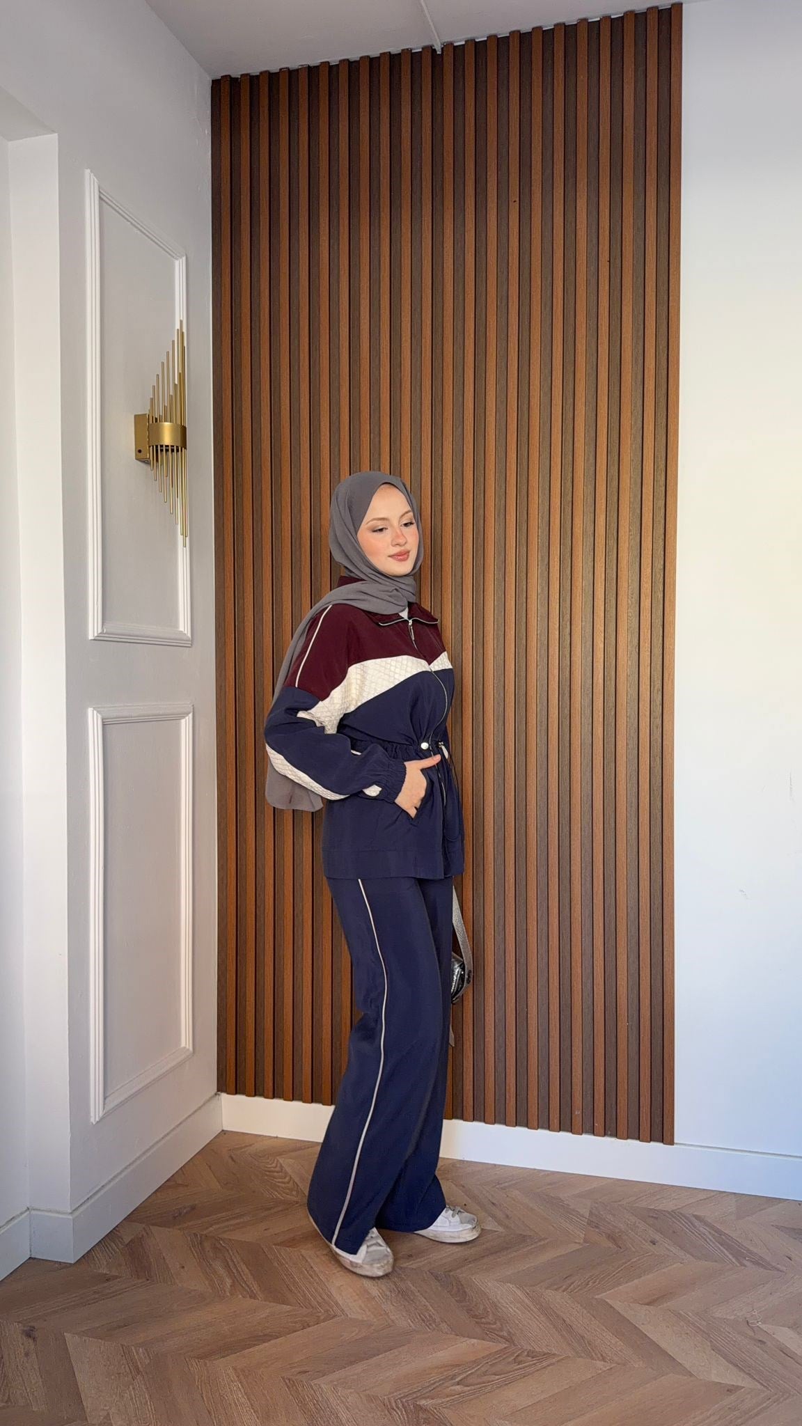 MEYSADESIGN PANTOLON TAKIM Blok Desenli Pantolonlu Takım Lacivert