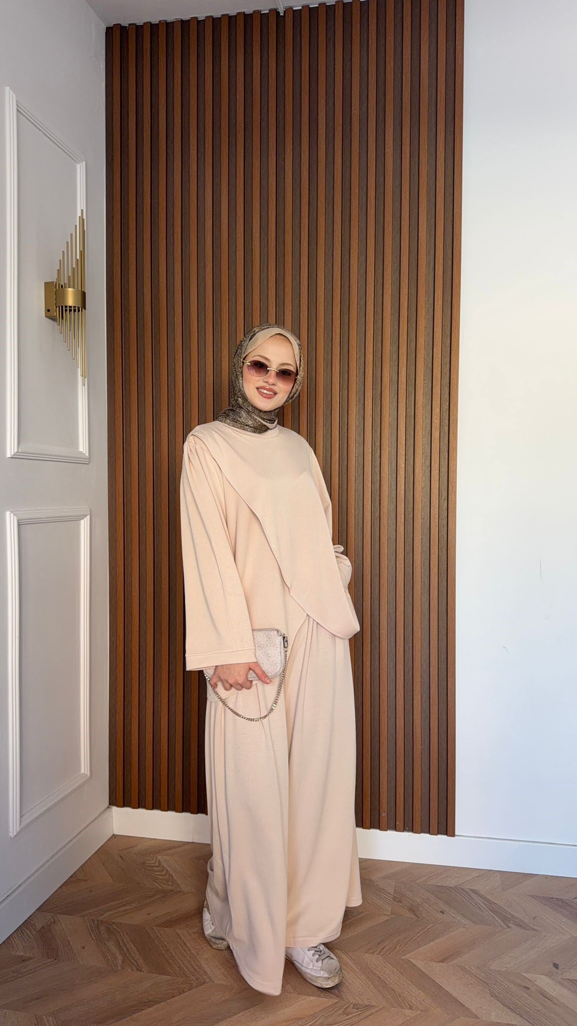 MEYSADESIGN PANTOLON TAKIM Çapraz Oysh İkili Takım Bej