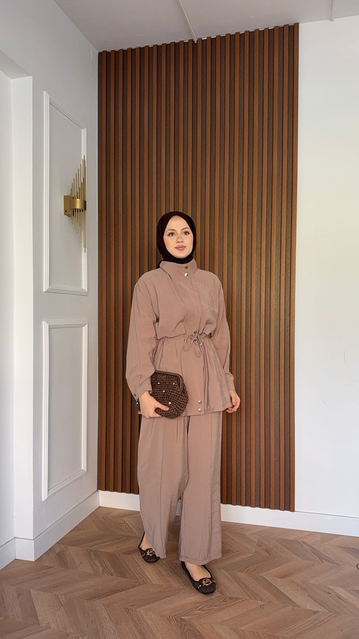 MEYSADESIGN PANTOLON TAKIM Çıtçıtlı Tensel  İkili Takım Bej