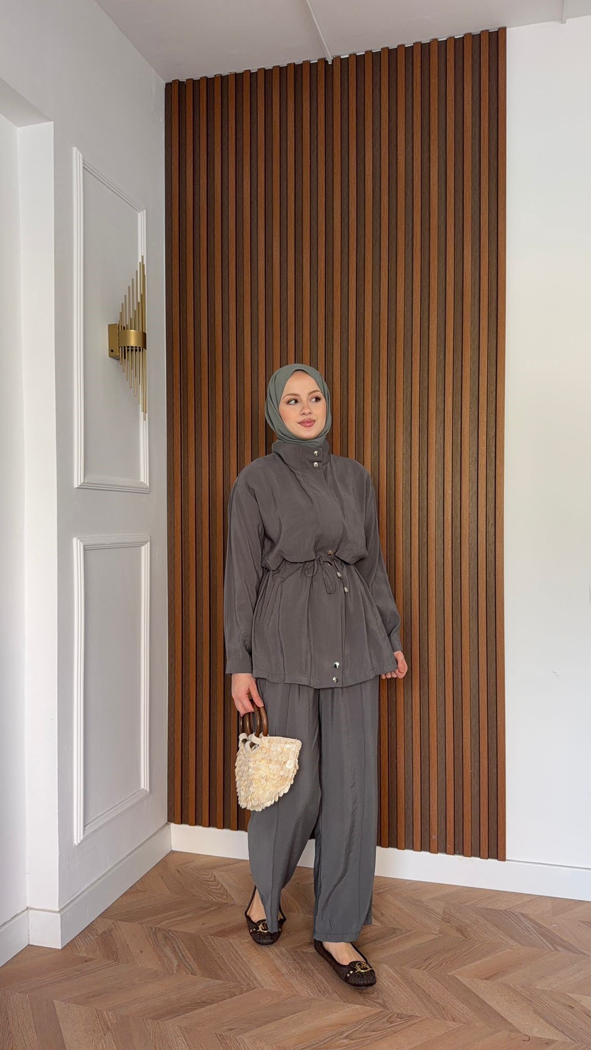 MEYSADESIGN PANTOLON TAKIM Çıtçıtlı Tensel  İkili Takım Gri