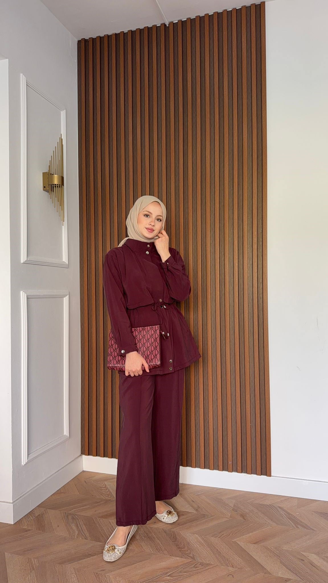 MEYSADESIGN PANTOLON TAKIM Çıtçıtlı Tensel  İkili Takım Bordo