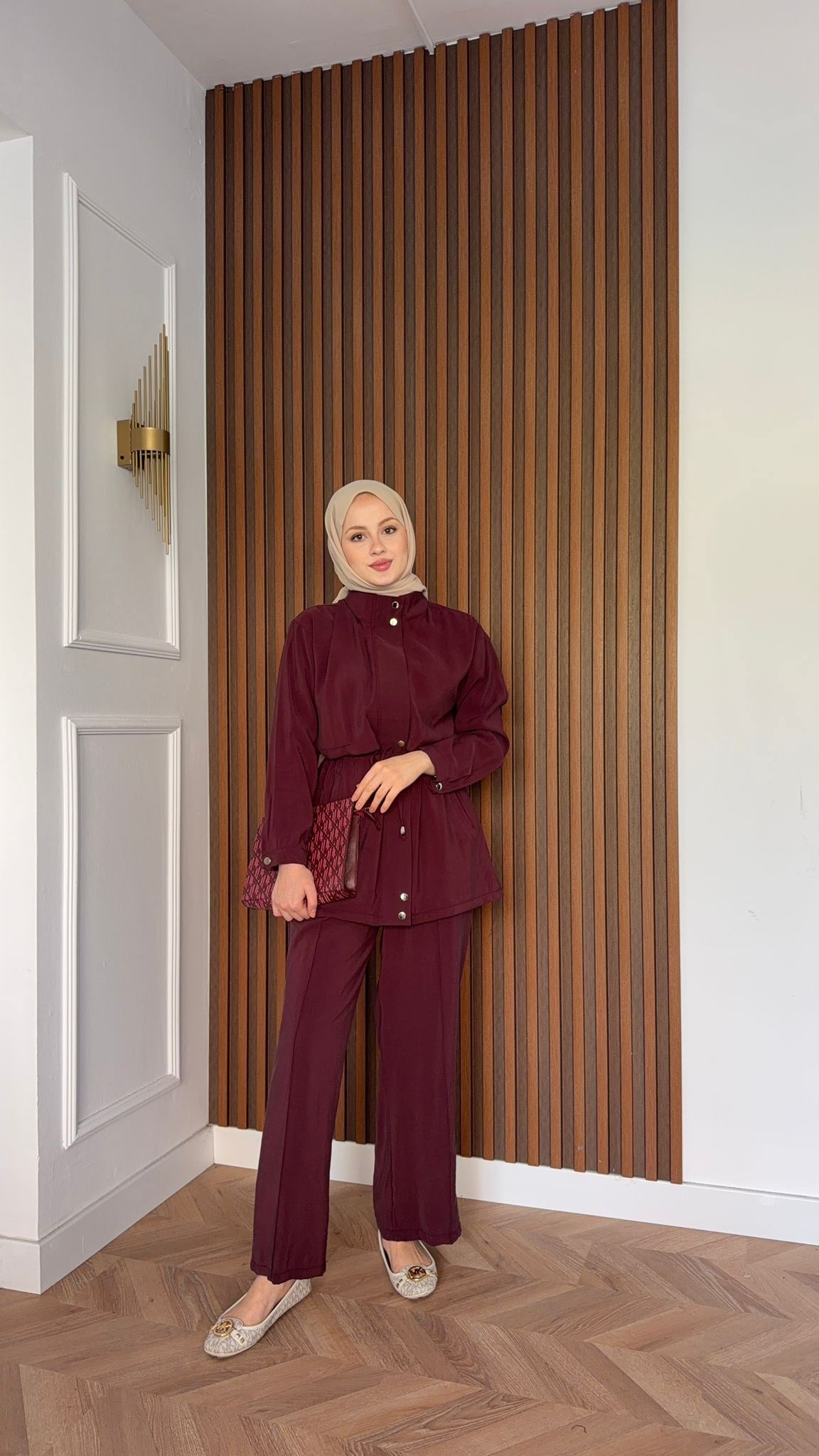 MEYSADESIGN PANTOLON TAKIM Çıtçıtlı Tensel  İkili Takım Bordo