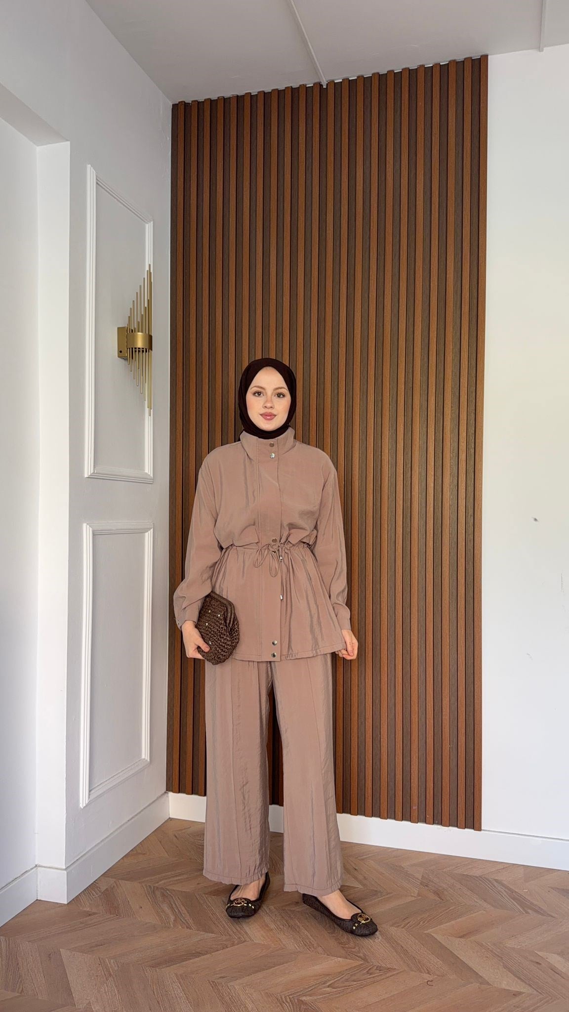 MEYSADESIGN PANTOLON TAKIM Çıtçıtlı Tensel  İkili Takım Bej