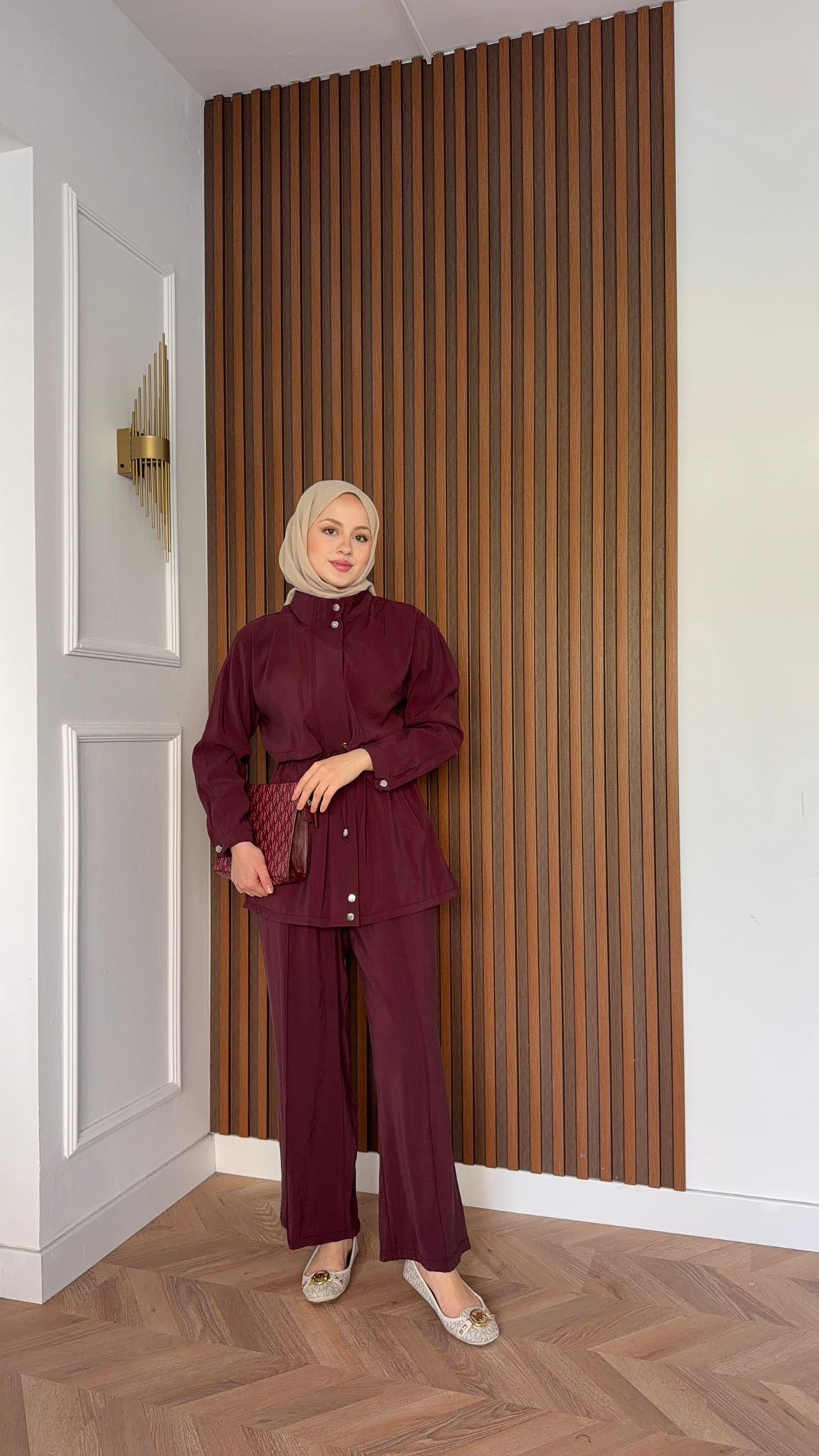 MEYSADESIGN PANTOLON TAKIM Çıtçıtlı Tensel  İkili Takım Bordo