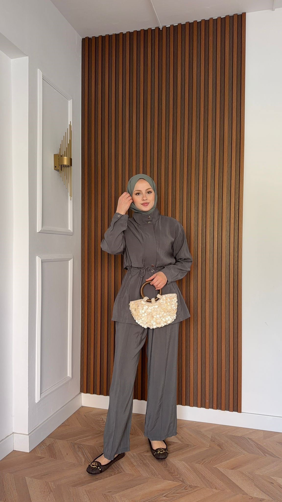MEYSADESIGN PANTOLON TAKIM Çıtçıtlı Tensel  İkili Takım Gri