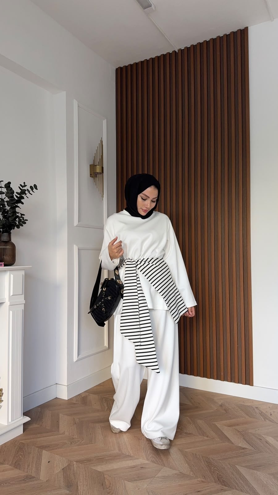 MEYSADESIGN PANTOLON TAKIM Çizgi Desen Atkılı Oysh İkili Takım Beyaz