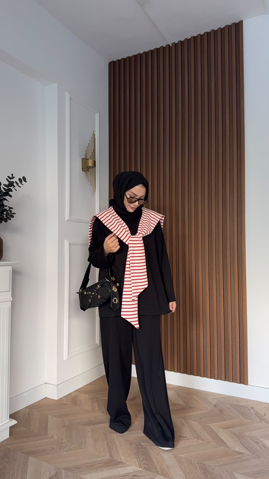 MEYSADESIGN PANTOLON TAKIM Çizgi Desen Atkılı Oysh İkili Takım Siyah
