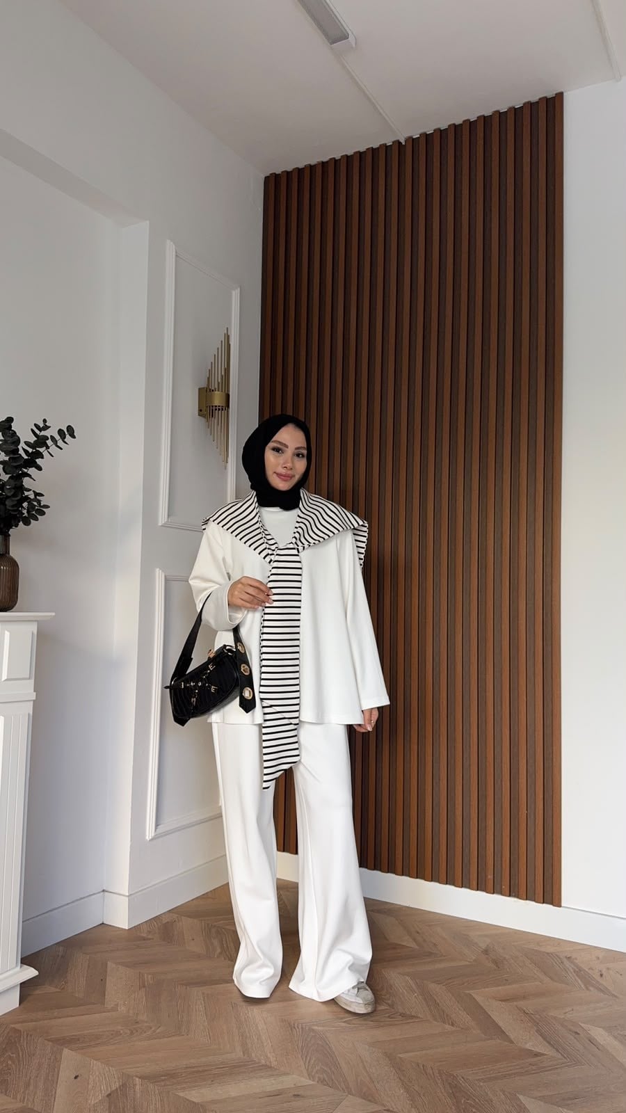 MEYSADESIGN PANTOLON TAKIM Çizgi Desen Atkılı Oysh İkili Takım Beyaz