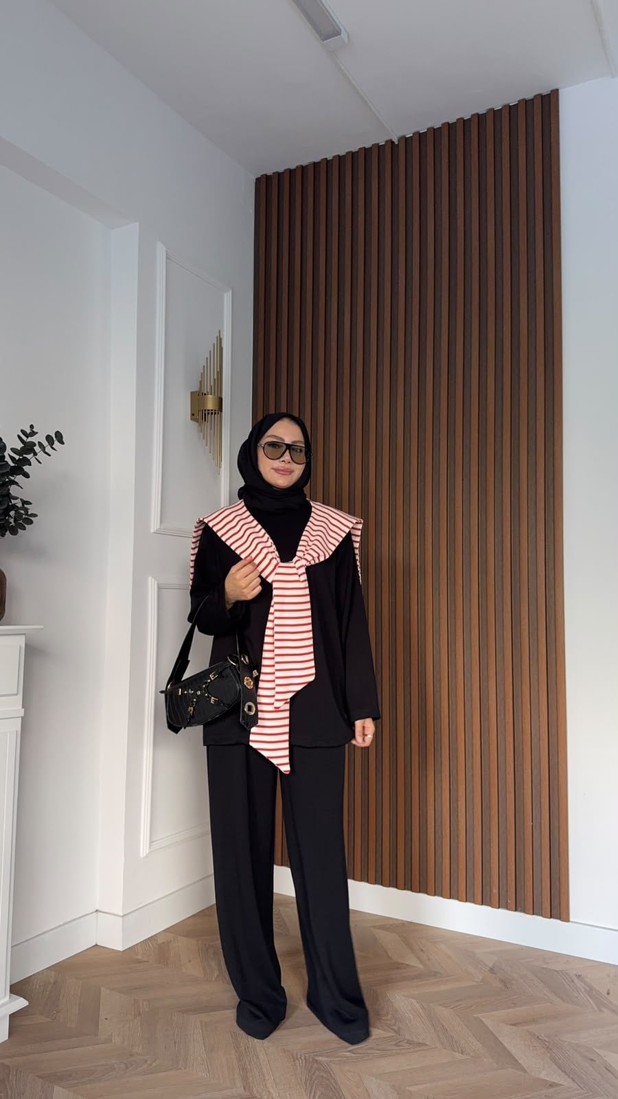 MEYSADESIGN PANTOLON TAKIM Çizgi Desen Atkılı Oysh İkili Takım Siyah