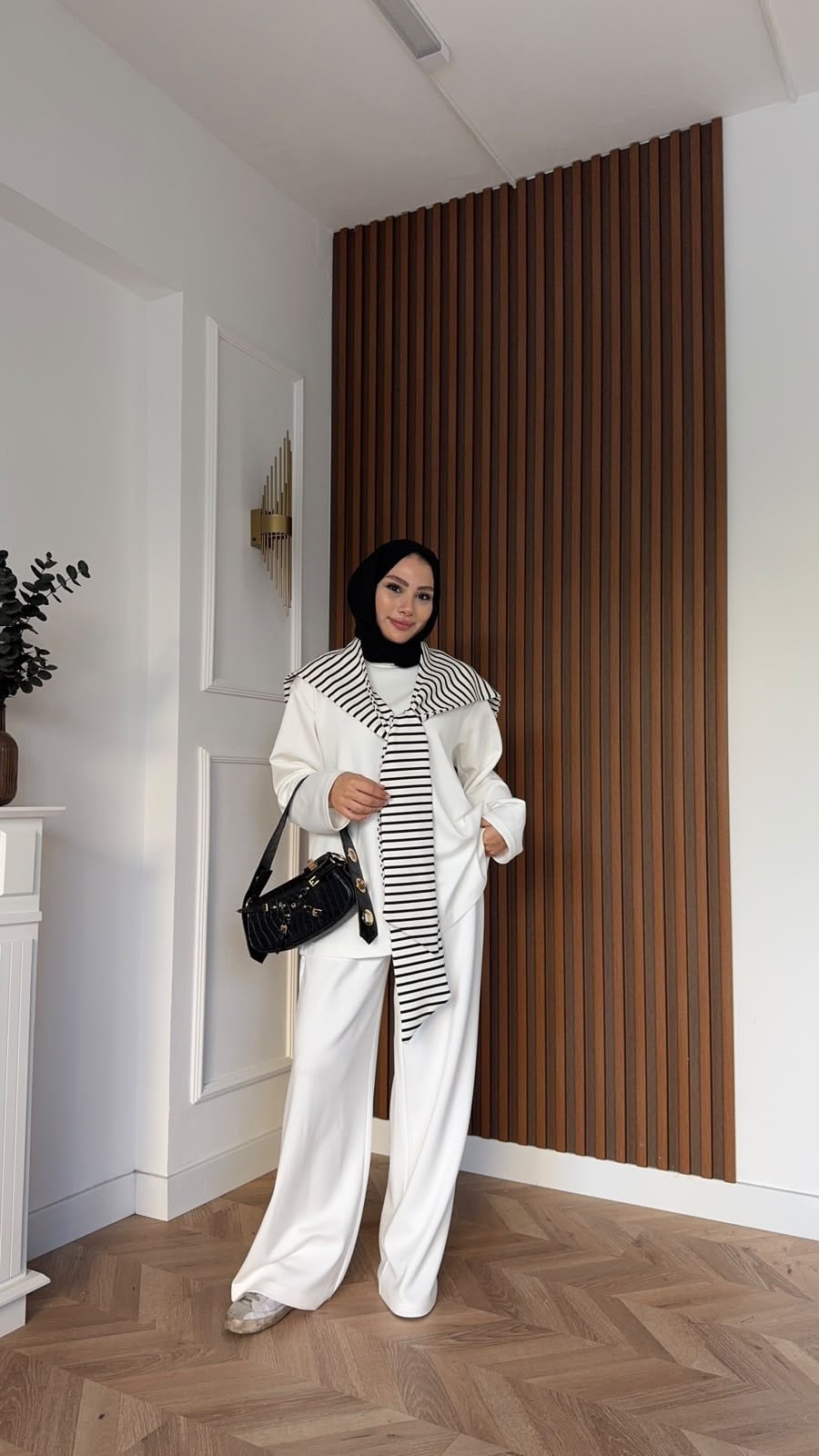 MEYSADESIGN PANTOLON TAKIM Çizgi Desen Atkılı Oysh İkili Takım Beyaz