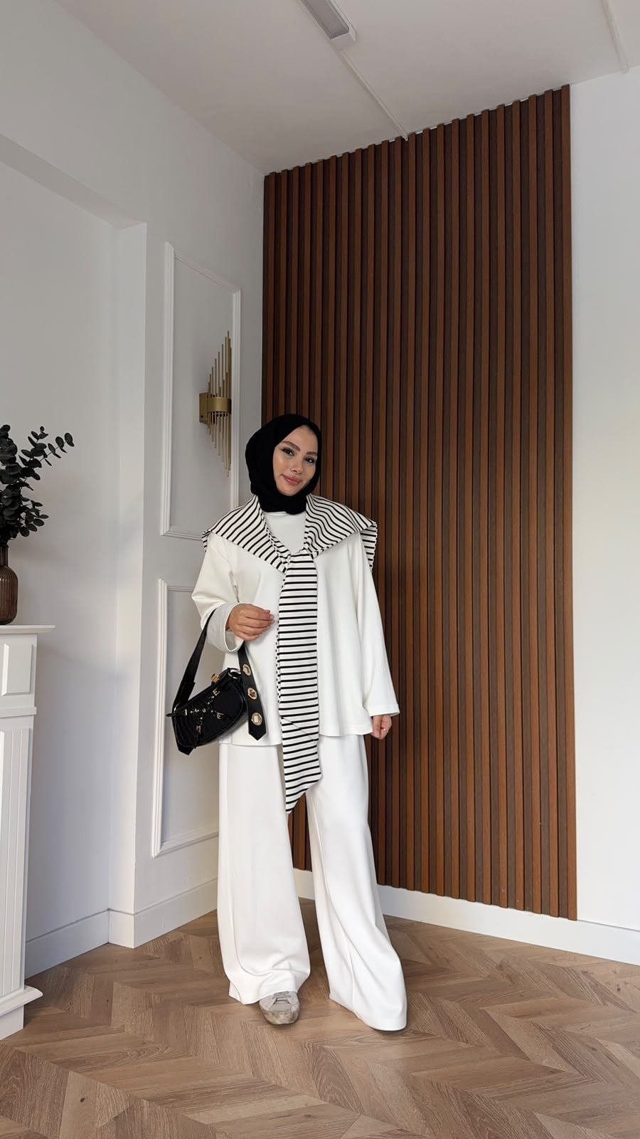 MEYSADESIGN PANTOLON TAKIM Çizgi Desen Atkılı Oysh İkili Takım Beyaz