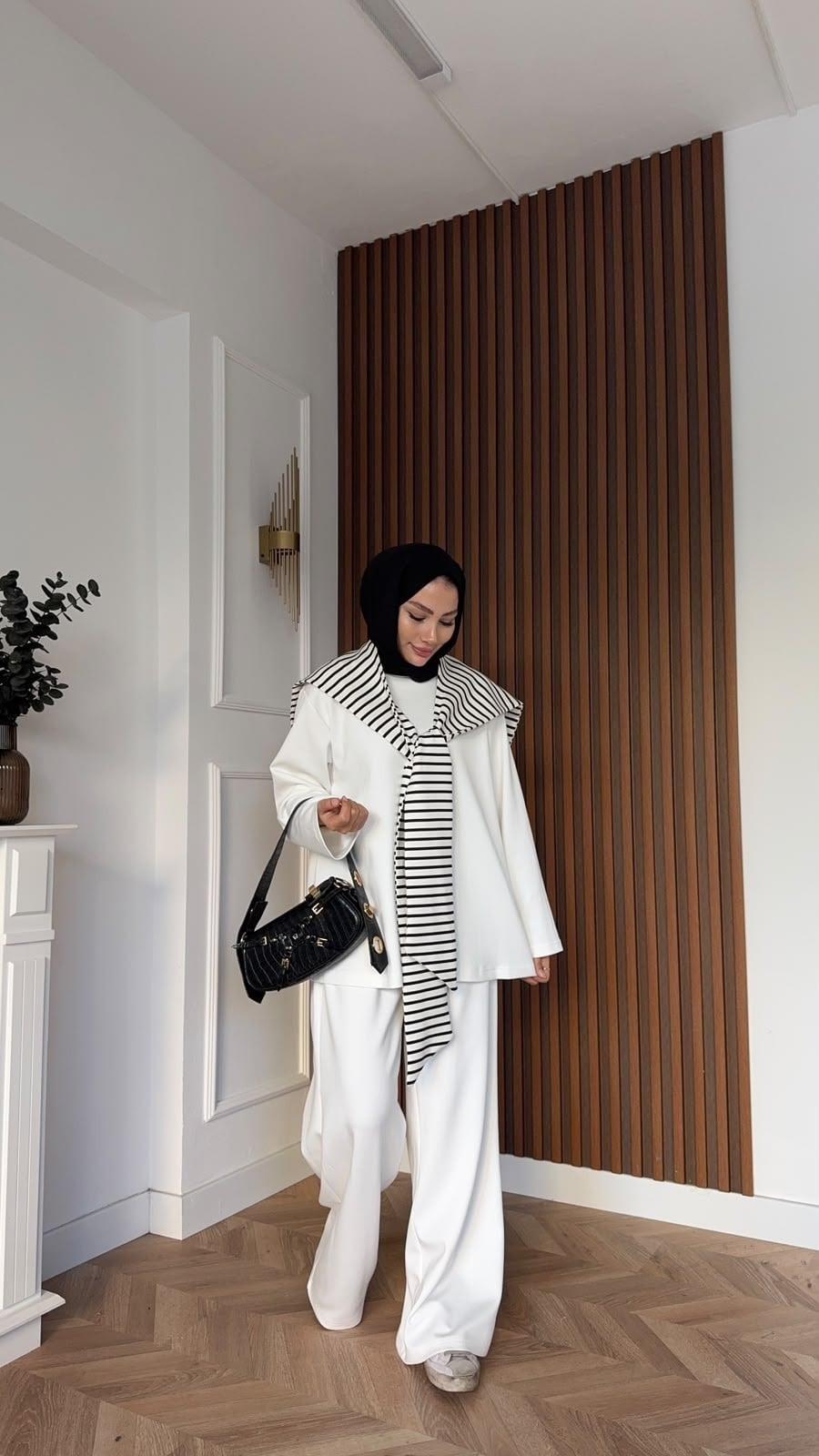 MEYSADESIGN PANTOLON TAKIM Çizgi Desen Atkılı Oysh İkili Takım Beyaz