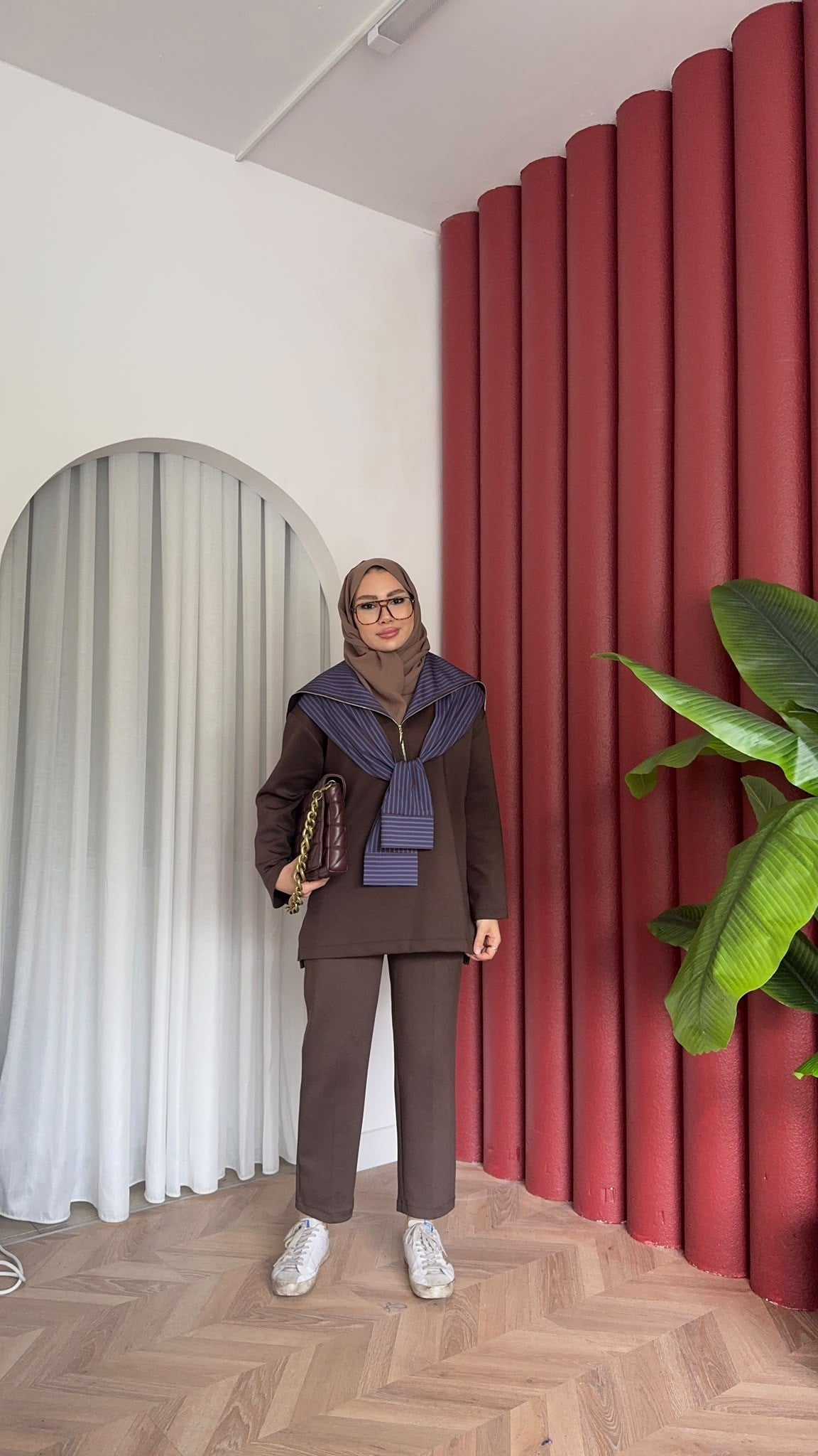 MEYSADESIGN PANTOLON TAKIM Çizgili Gömlek Detaylı Scuba Takım Acı Kahve