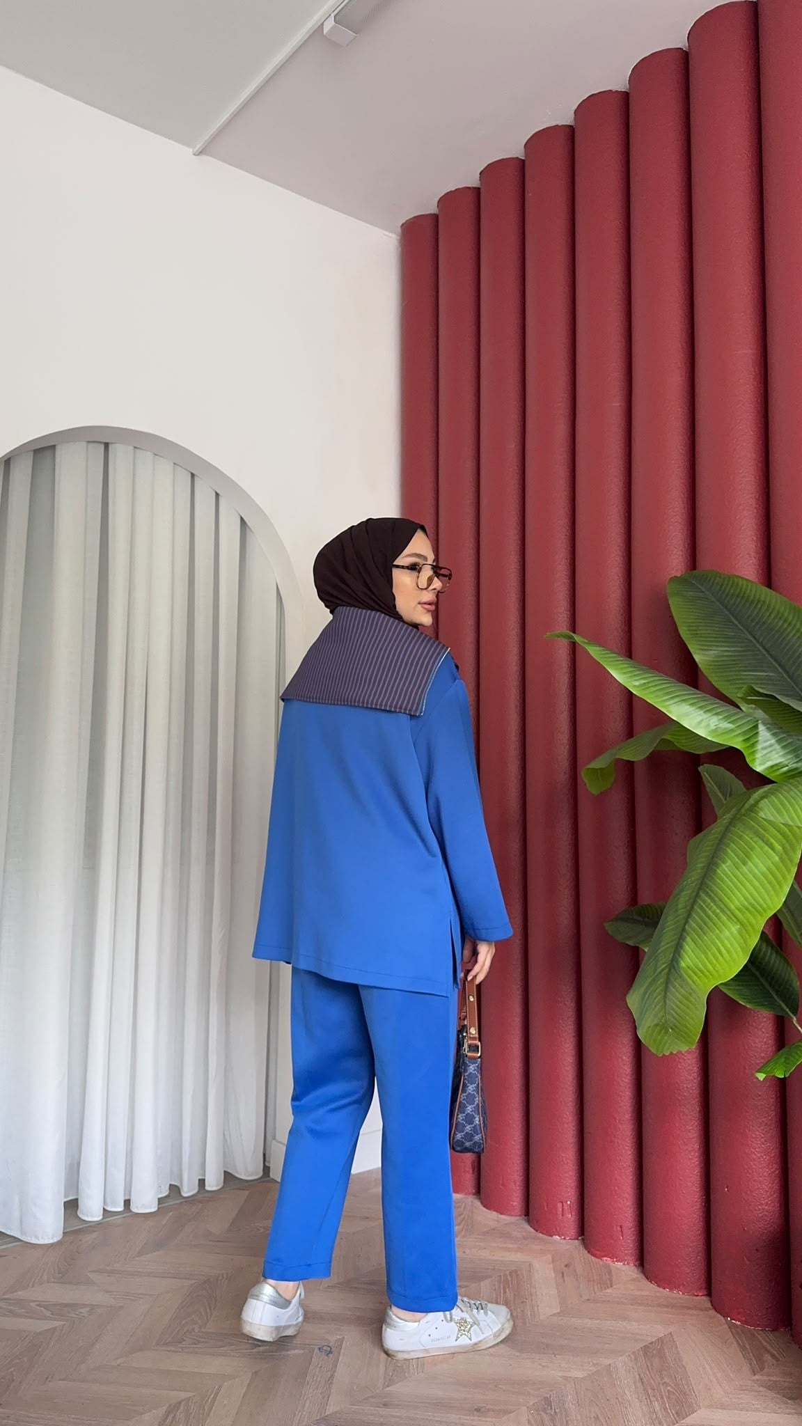 MEYSADESIGN PANTOLON TAKIM Çizgili Gömlek Detaylı Scuba Takım Saks