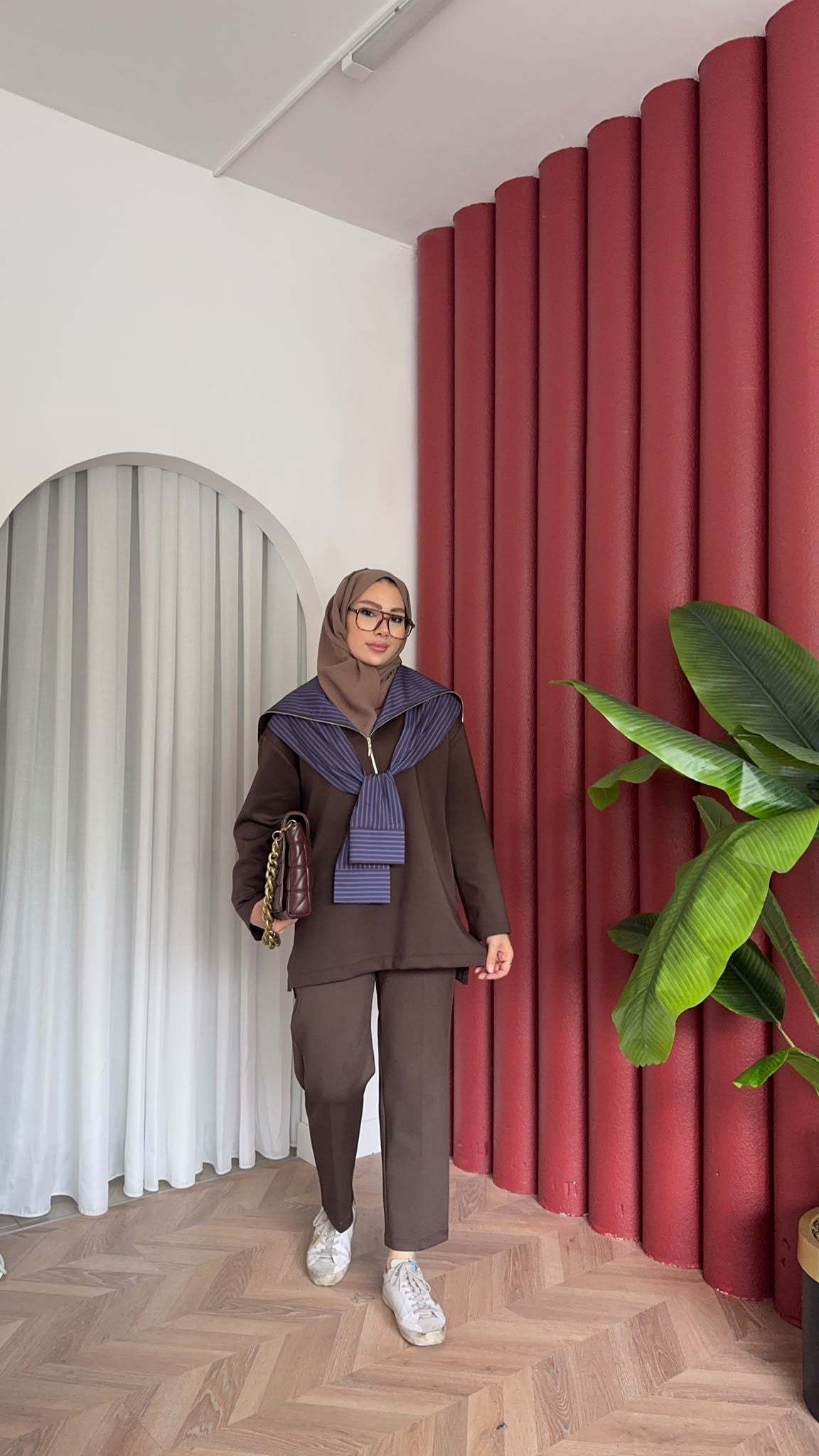 MEYSADESIGN PANTOLON TAKIM Çizgili Gömlek Detaylı Scuba Takım Acı Kahve