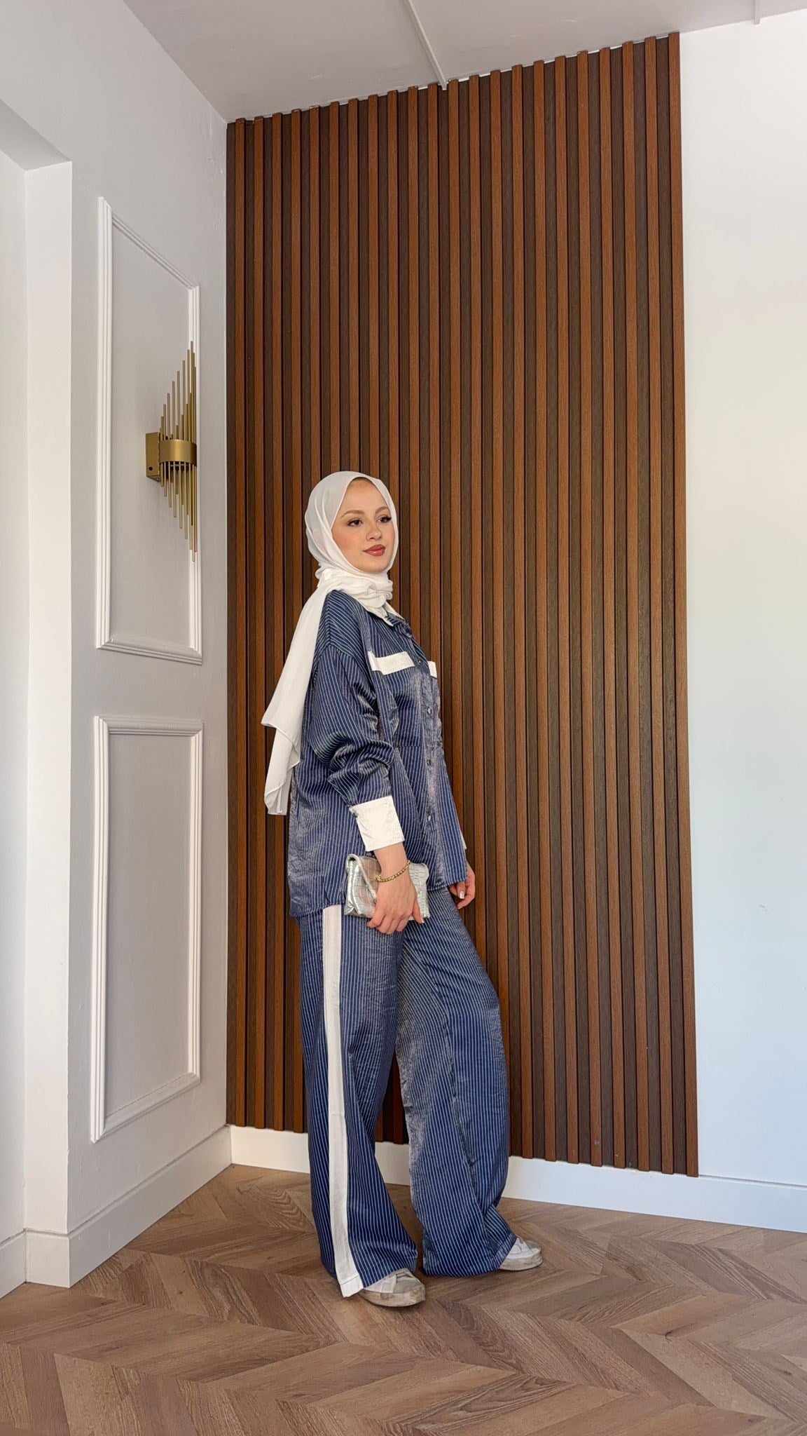 MEYSADESIGN PANTOLON TAKIM Çizgili Modal Spor Takım Lacivert