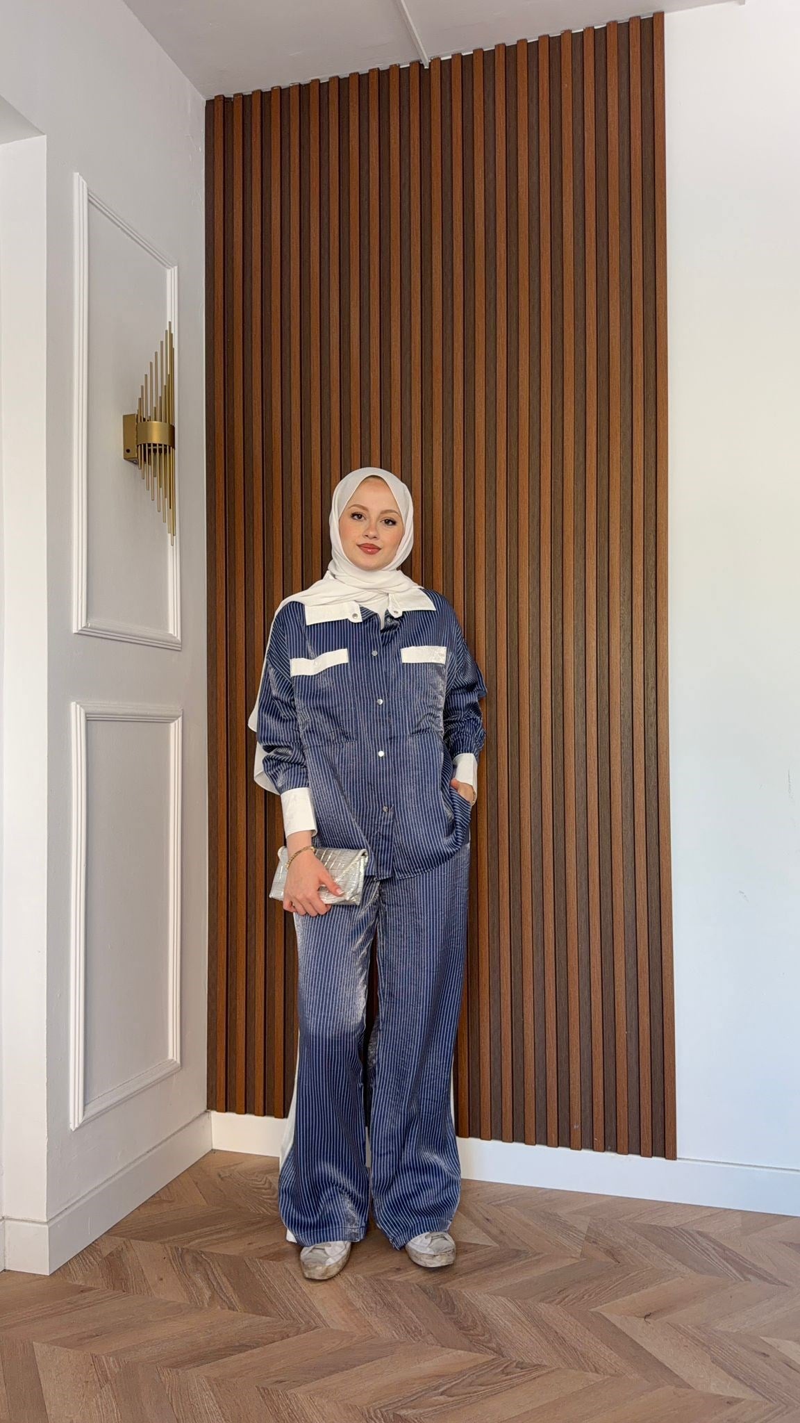 MEYSADESIGN PANTOLON TAKIM Çizgili Modal Spor Takım Lacivert
