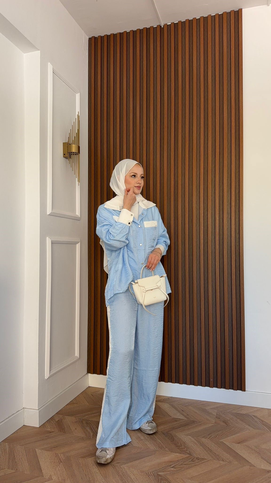 MEYSADESIGN PANTOLON TAKIM Çizgili Modal Spor Takım Bebe Mavisi