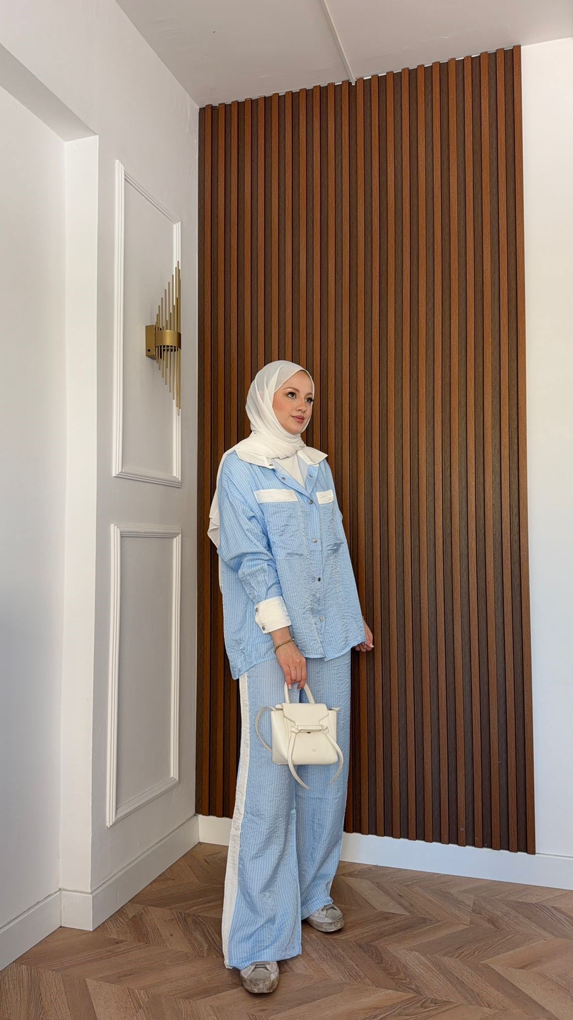 MEYSADESIGN PANTOLON TAKIM Çizgili Modal Spor Takım Bebe Mavisi