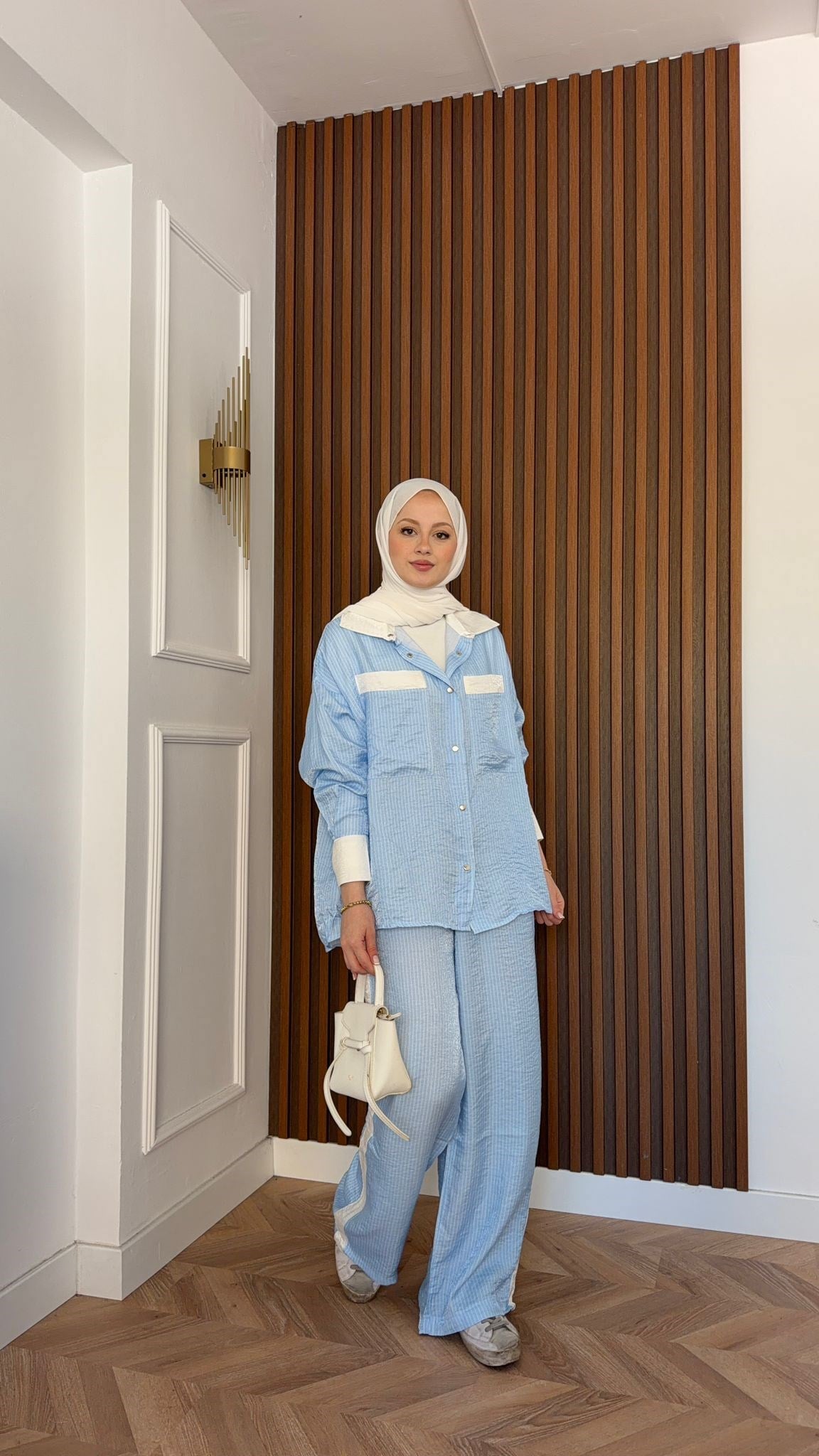 MEYSADESIGN PANTOLON TAKIM Çizgili Modal Spor Takım Bebe Mavisi