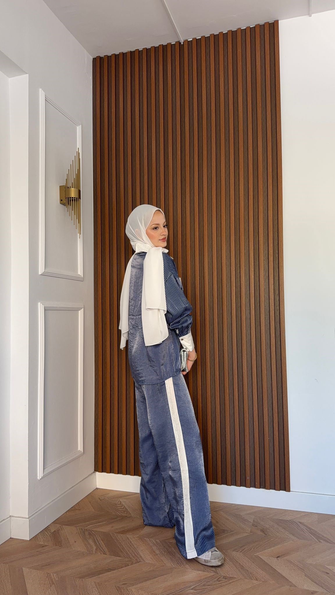 MEYSADESIGN PANTOLON TAKIM Çizgili Modal Spor Takım Lacivert