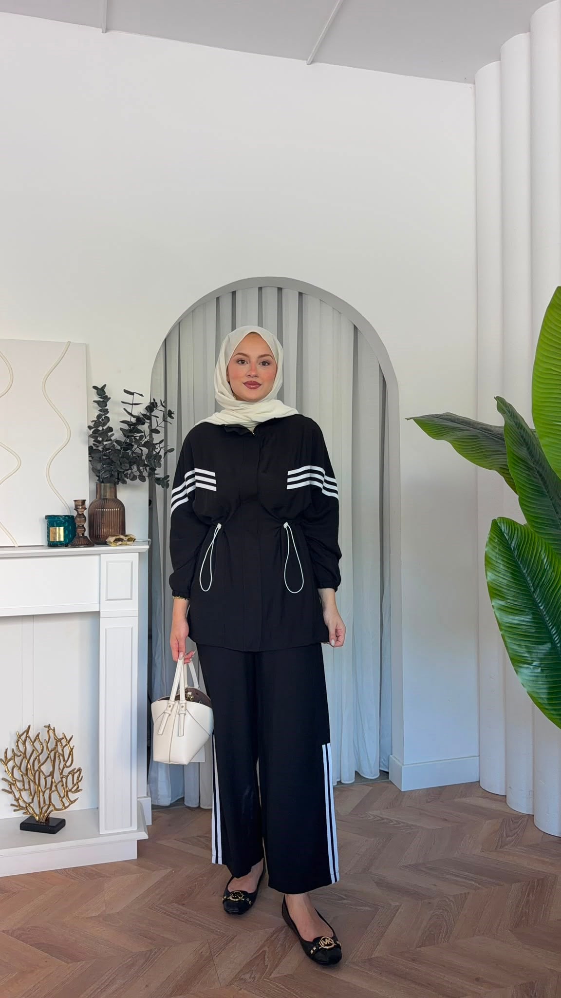 MEYSADESIGN PANTOLON TAKIM Çizgili Sport İkili Takım Siyah