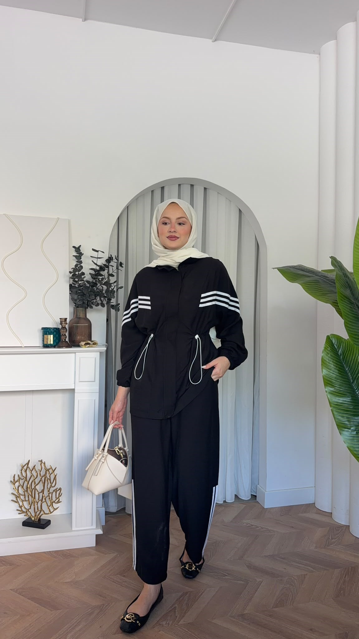 MEYSADESIGN PANTOLON TAKIM Çizgili Sport İkili Takım Siyah