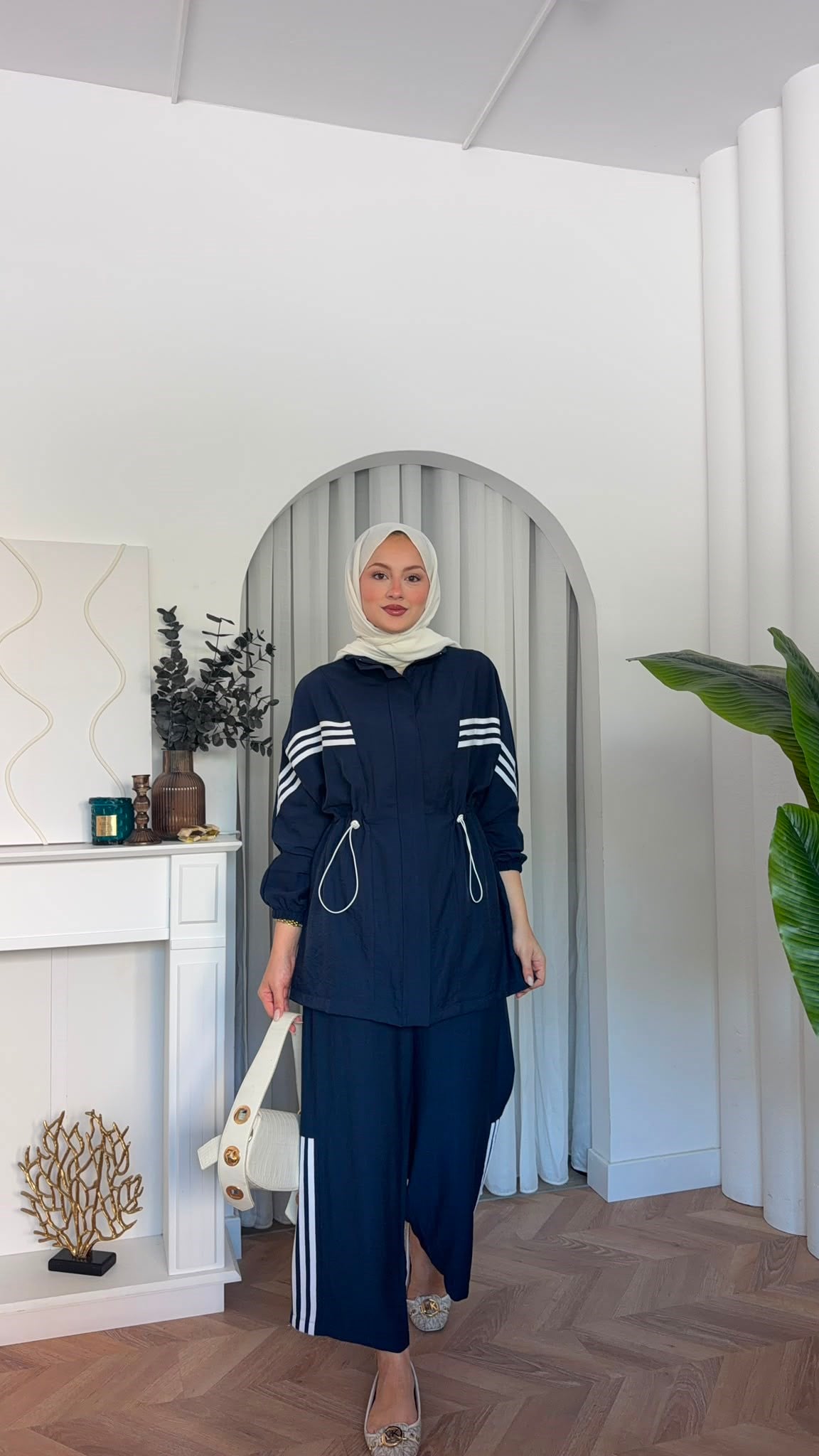 MEYSADESIGN PANTOLON TAKIM Çizgili Sport İkili Takım Lacivert