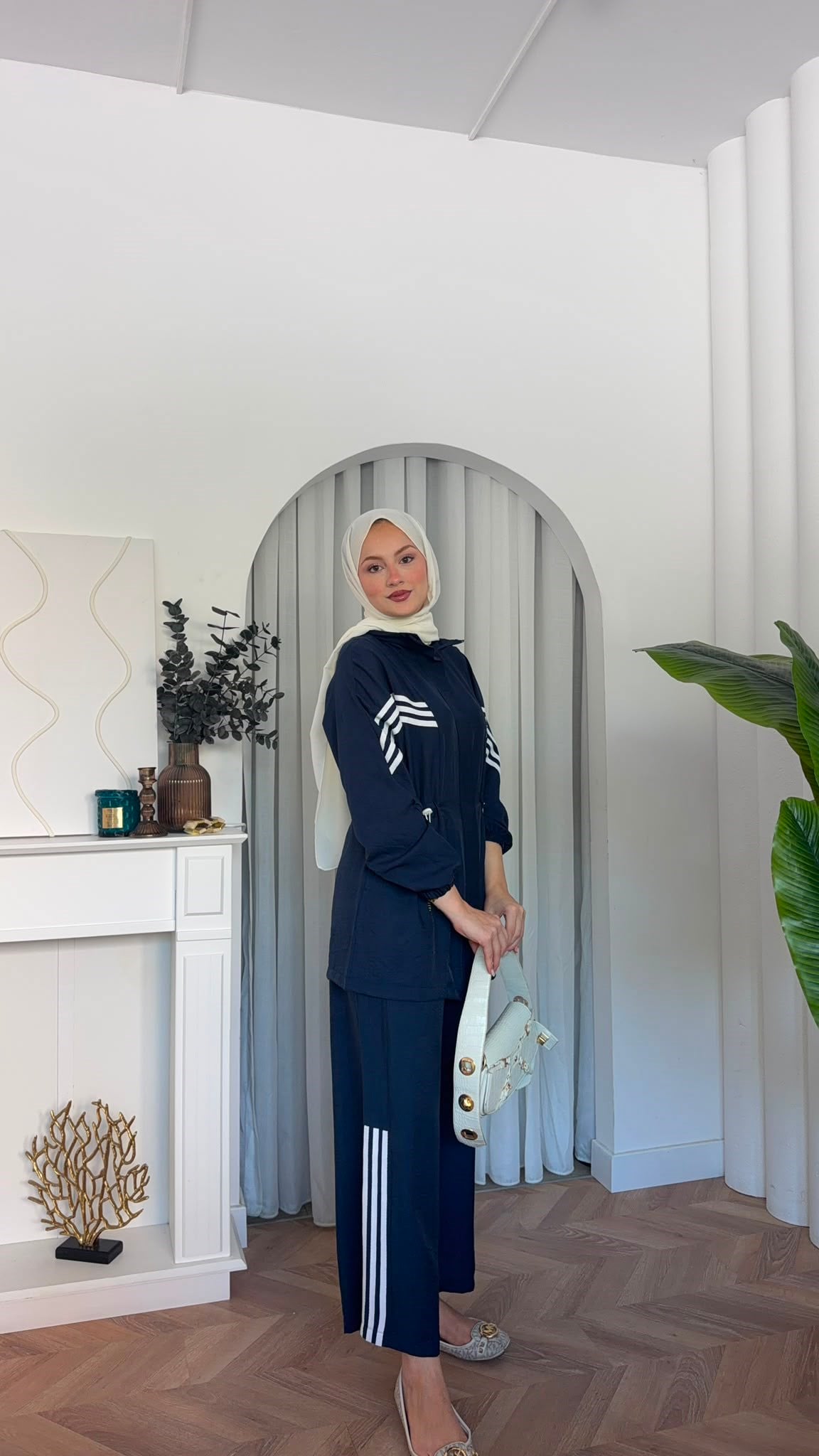 MEYSADESIGN PANTOLON TAKIM Çizgili Sport İkili Takım Lacivert