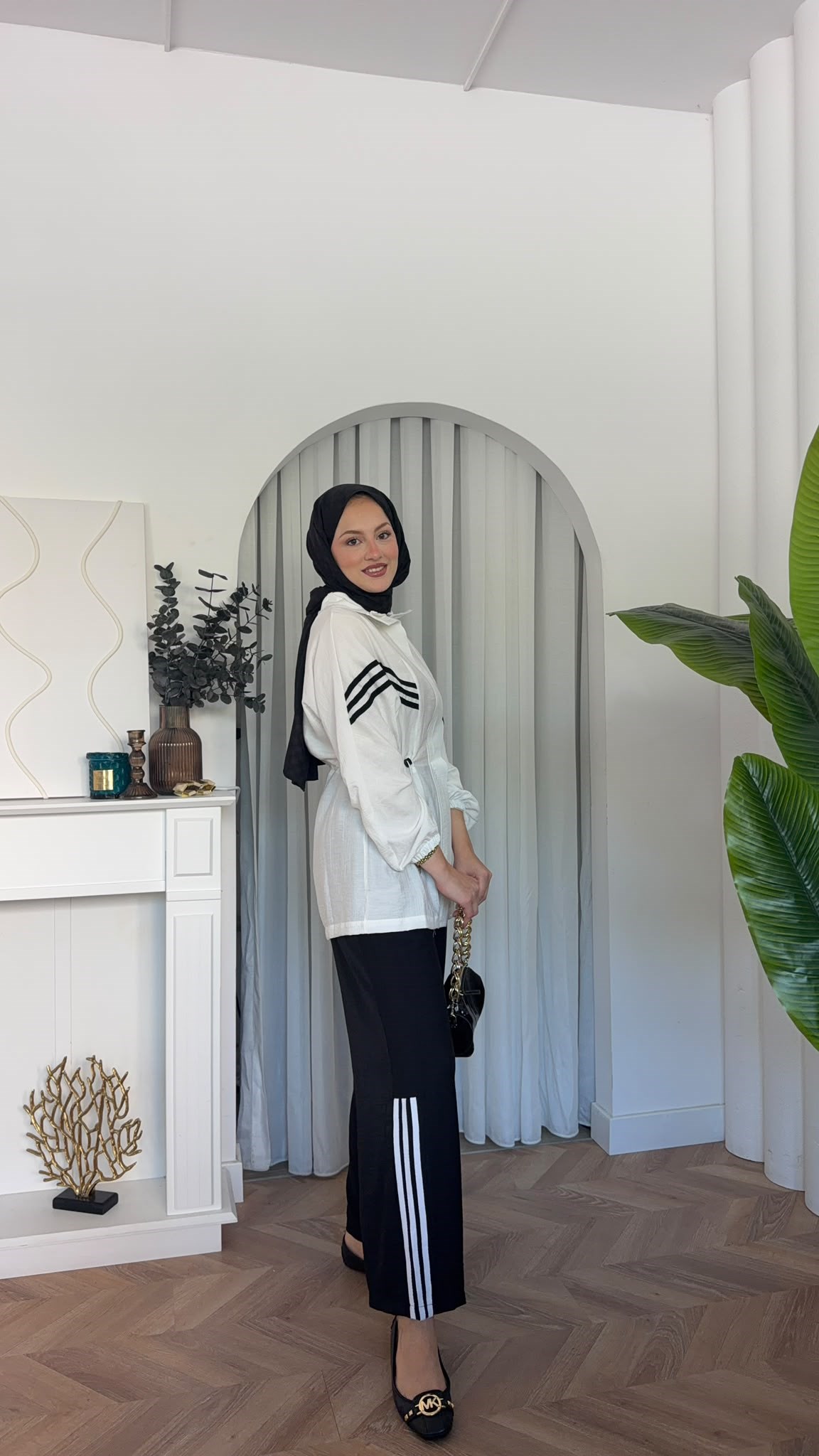 MEYSADESIGN PANTOLON TAKIM Çizgili Sport İkili Takım Beyaz