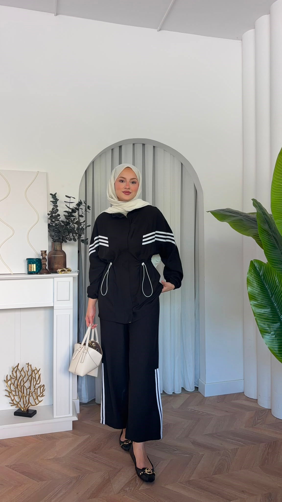 MEYSADESIGN PANTOLON TAKIM Çizgili Sport İkili Takım Siyah