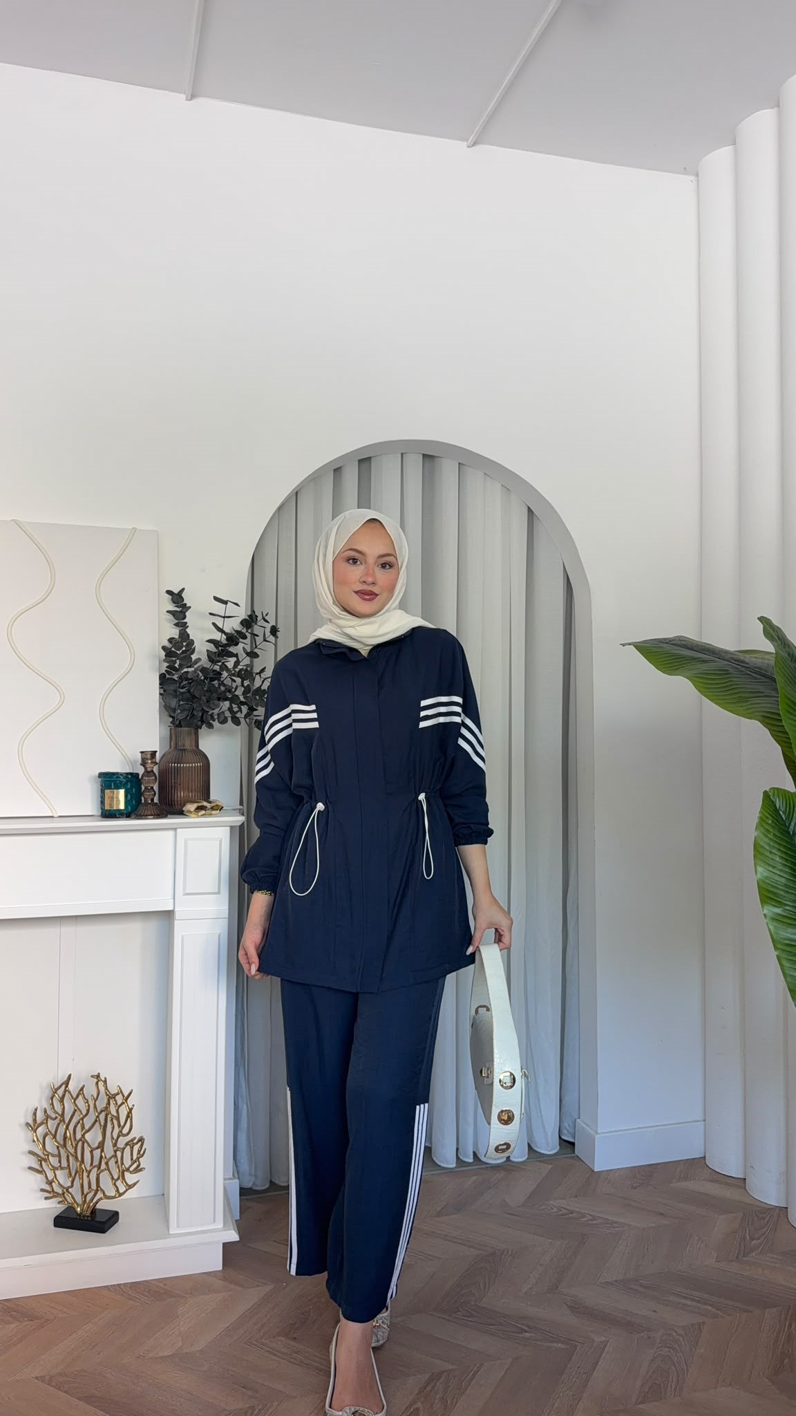 MEYSADESIGN PANTOLON TAKIM Çizgili Sport İkili Takım Lacivert