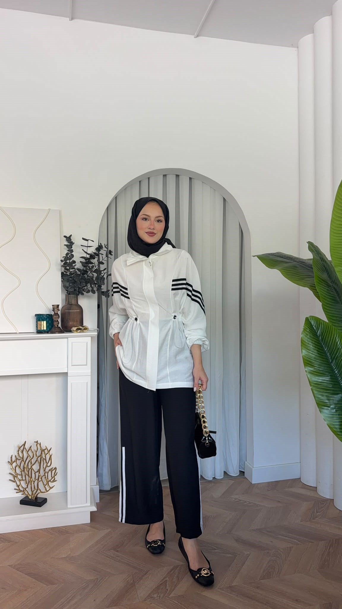 MEYSADESIGN PANTOLON TAKIM Çizgili Sport İkili Takım Beyaz