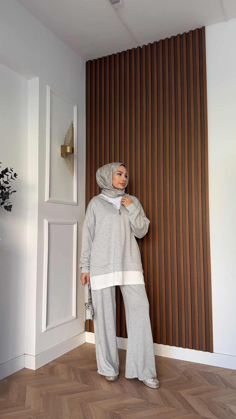 MEYSADESIGN PANTOLON TAKIM Comfort İçlik Detaylı İkili Takım Gri