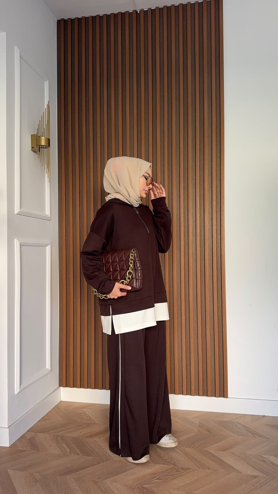 MEYSADESIGN PANTOLON TAKIM Comfort İçlik Detaylı İkili Takım Acı Kahve