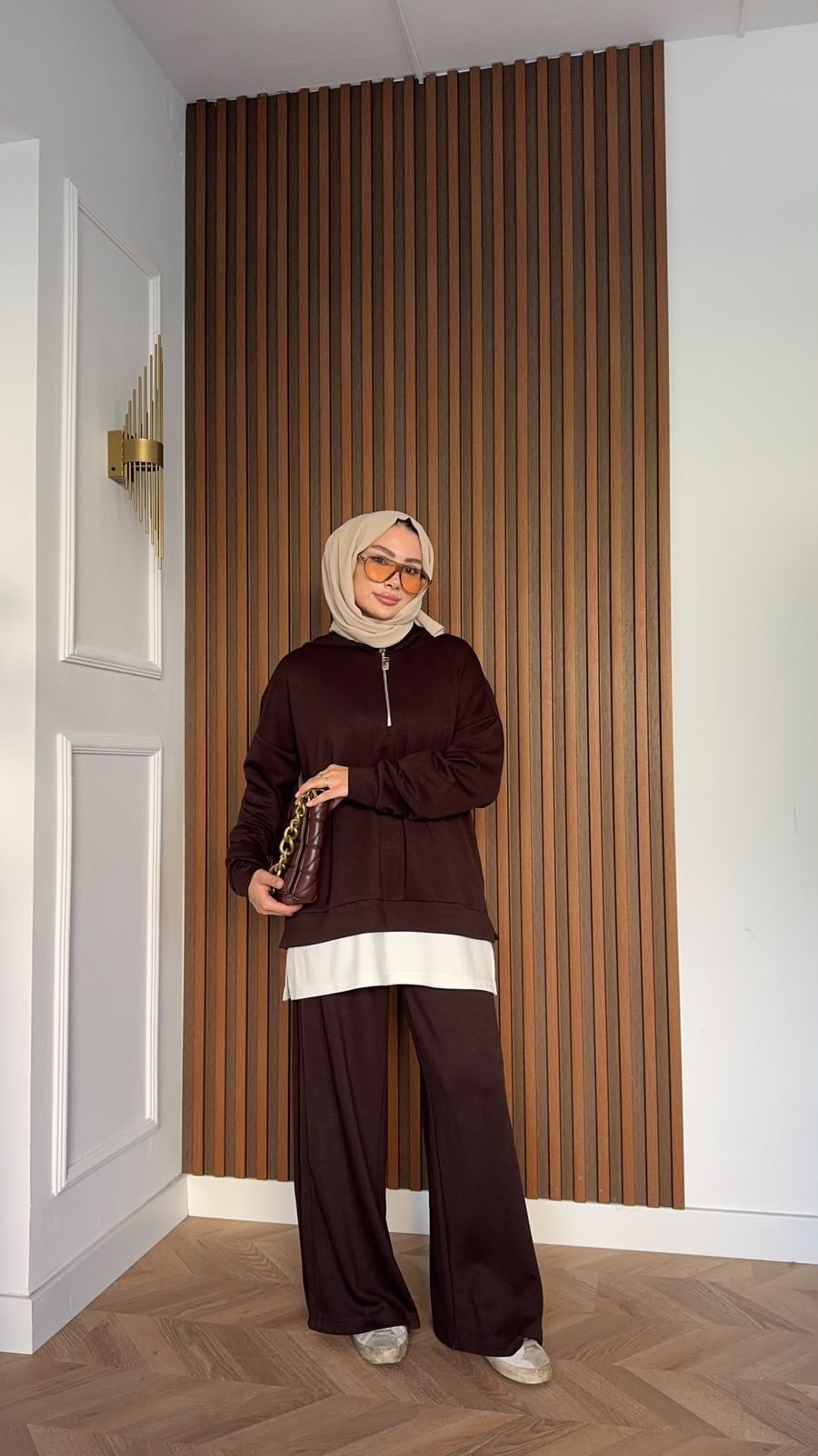 MEYSADESIGN PANTOLON TAKIM Comfort İçlik Detaylı İkili Takım Acı Kahve
