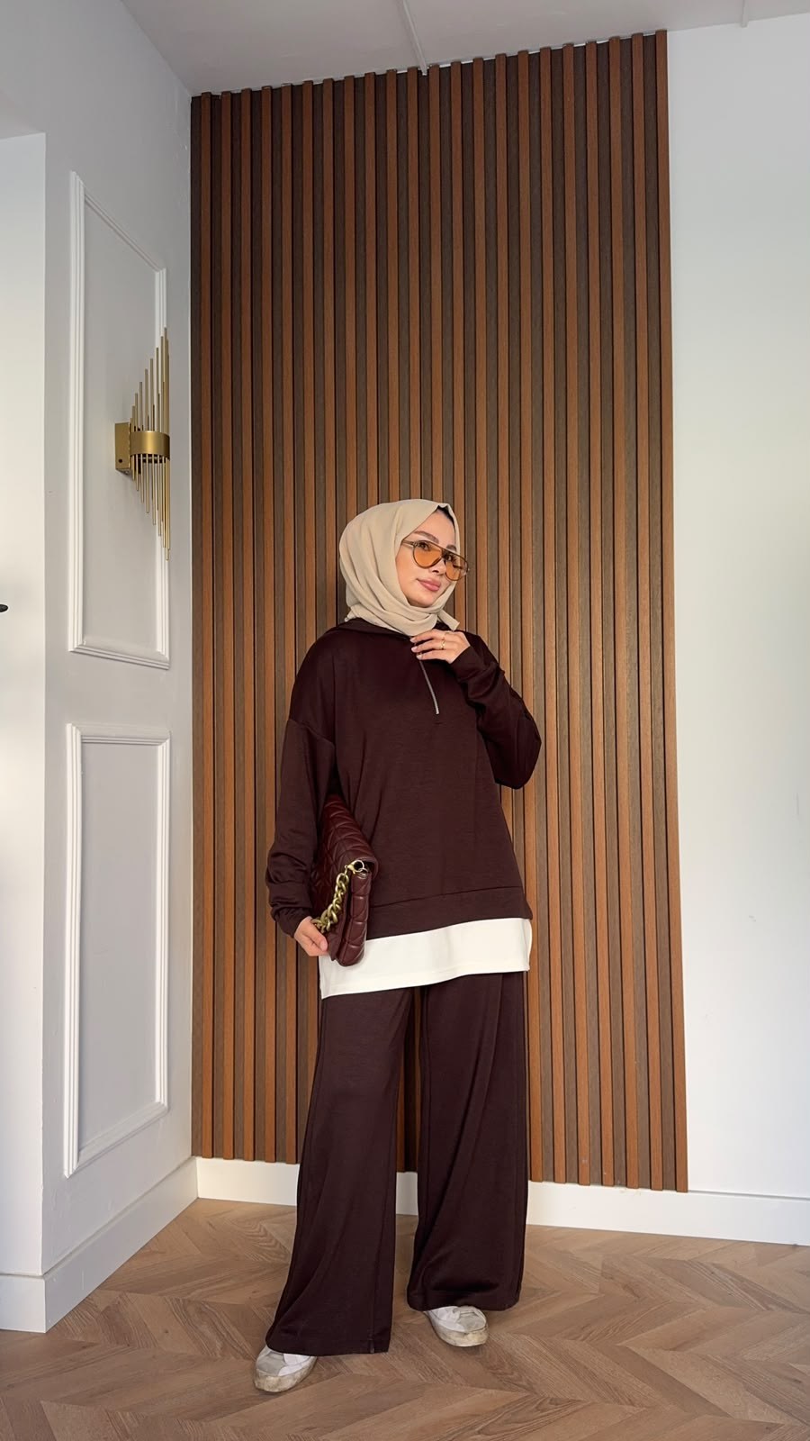 MEYSADESIGN PANTOLON TAKIM Comfort İçlik Detaylı İkili Takım Acı Kahve