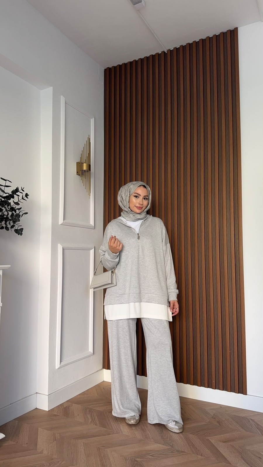 MEYSADESIGN PANTOLON TAKIM Comfort İçlik Detaylı İkili Takım Gri