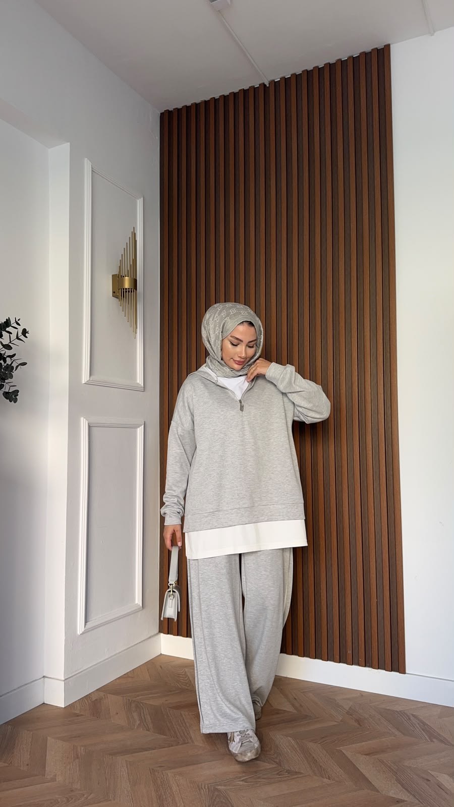 MEYSADESIGN PANTOLON TAKIM Comfort İçlik Detaylı İkili Takım Gri