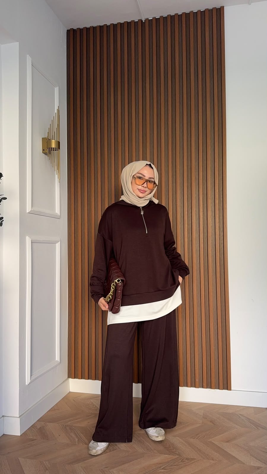 MEYSADESIGN PANTOLON TAKIM Comfort İçlik Detaylı İkili Takım Acı Kahve