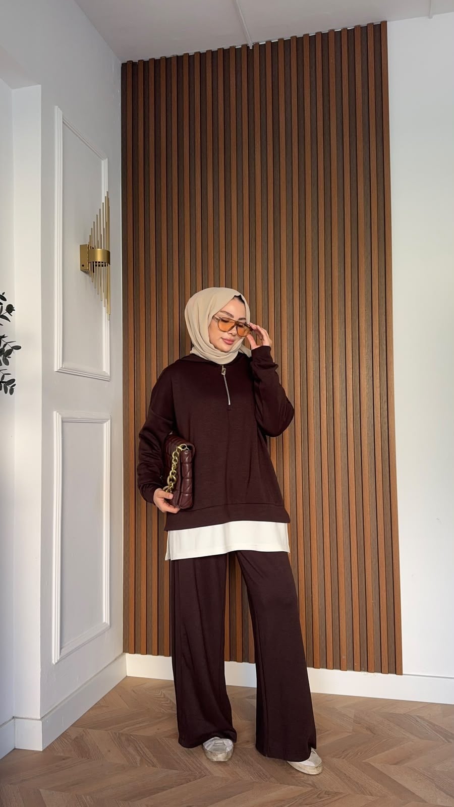 MEYSADESIGN PANTOLON TAKIM Comfort İçlik Detaylı İkili Takım Acı Kahve