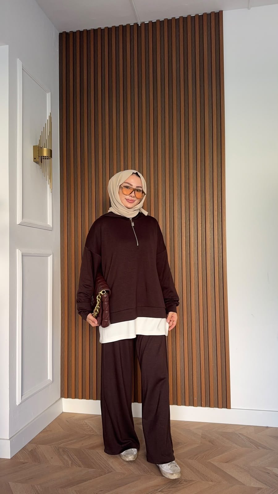 MEYSADESIGN PANTOLON TAKIM Comfort İçlik Detaylı İkili Takım Acı Kahve
