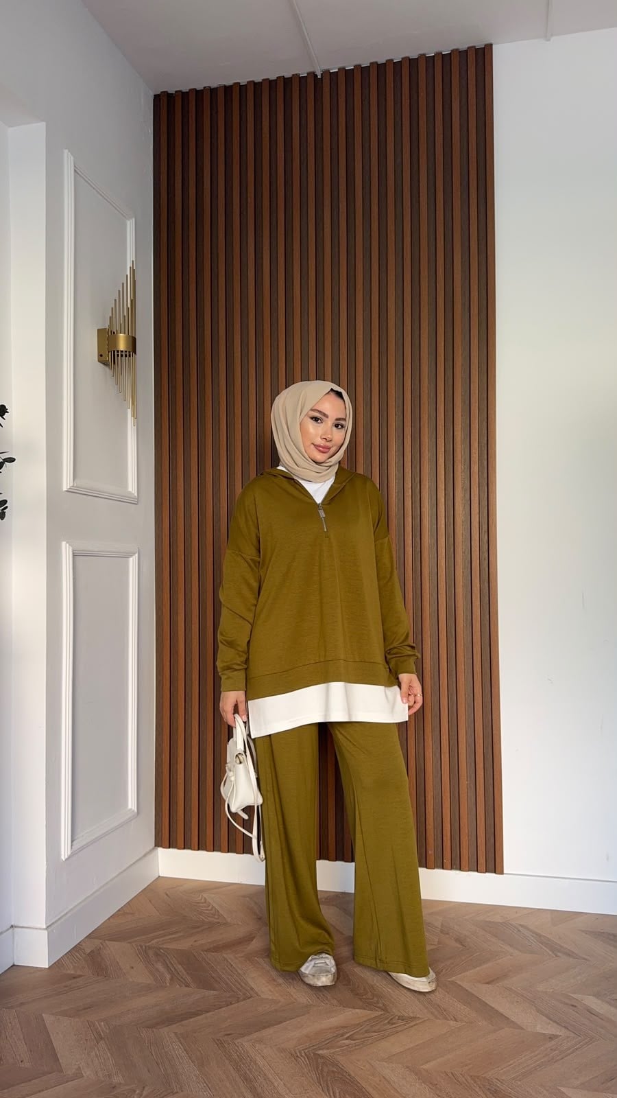 MEYSADESIGN PANTOLON TAKIM Comfort İçlik Detaylı İkili Takım Yağ Yeşili