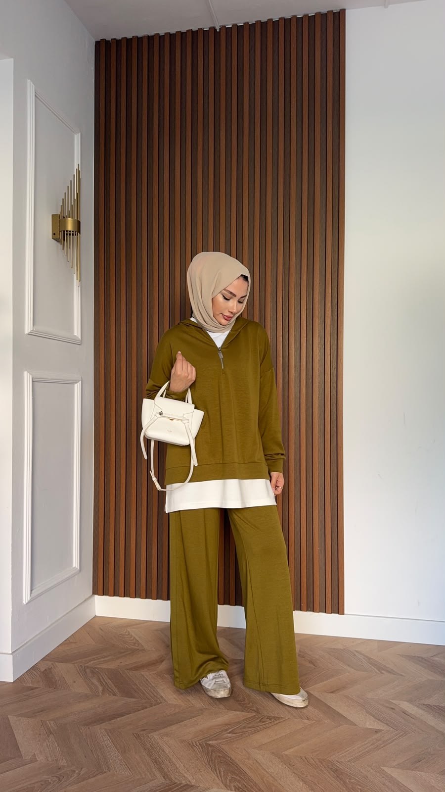 MEYSADESIGN PANTOLON TAKIM Comfort İçlik Detaylı İkili Takım Yağ Yeşili