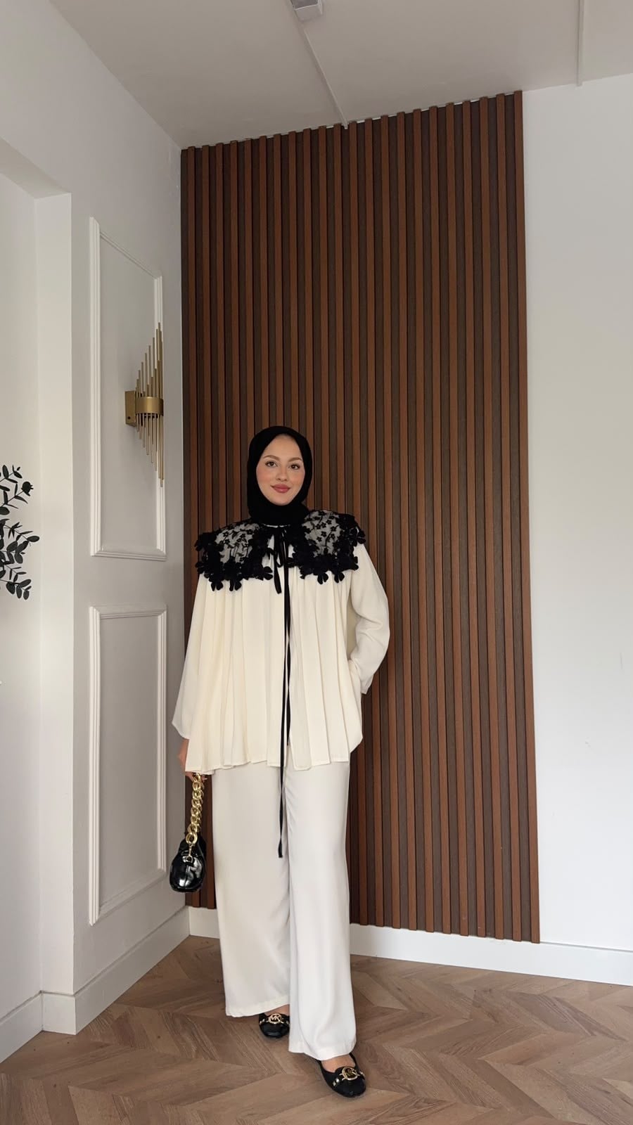 MEYSADESIGN PANTOLON TAKIM Dantel Yakalı Pileli İkili Takım Beyaz